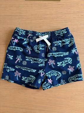 chubbies Navy Swim Shorts with Mint & Pink Alligator Print Size 2T